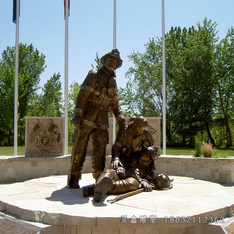 守护生命消防员公园铜雕