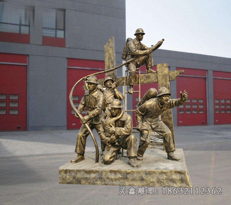 守护生命消防员景区铜雕