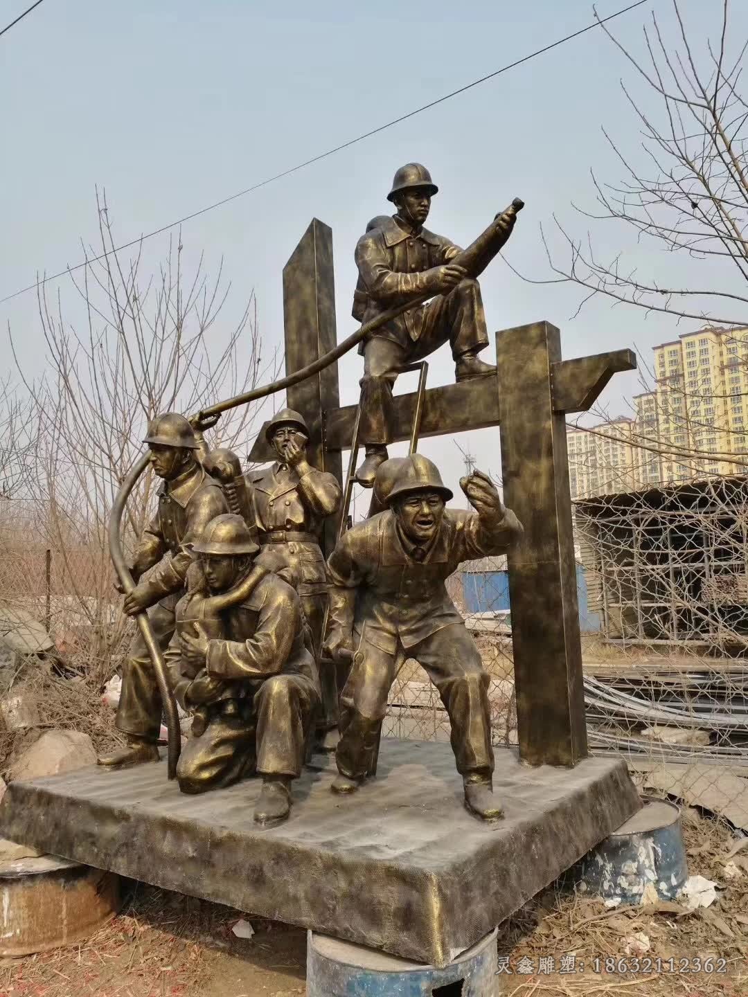 守护生命消防员商场铜雕