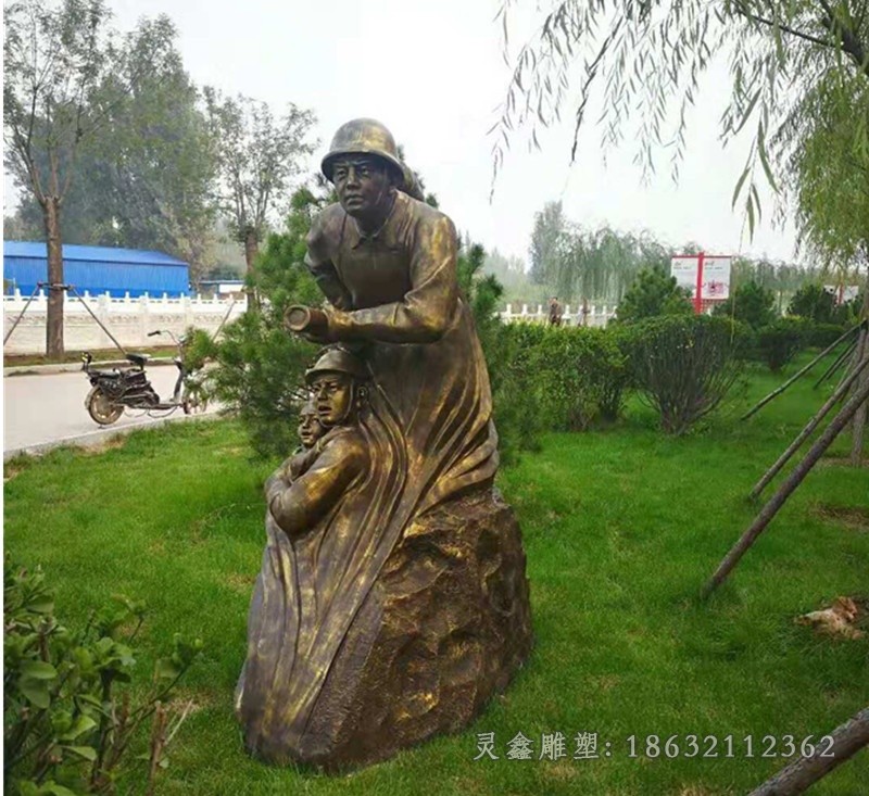 守护生命消防员街边铜雕