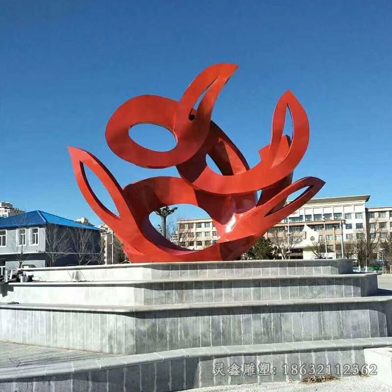 红色异形圆环不锈钢雕塑
