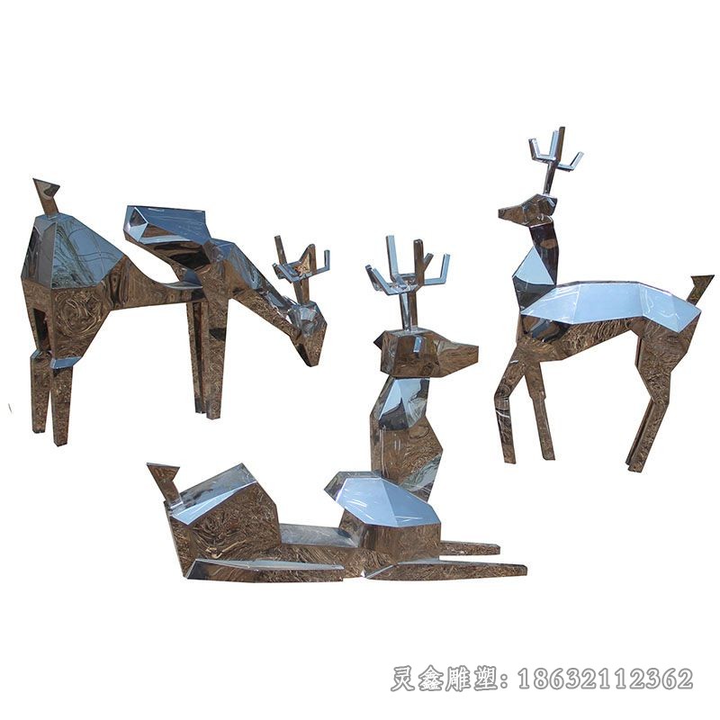 几何不锈钢三只小鹿校园雕塑