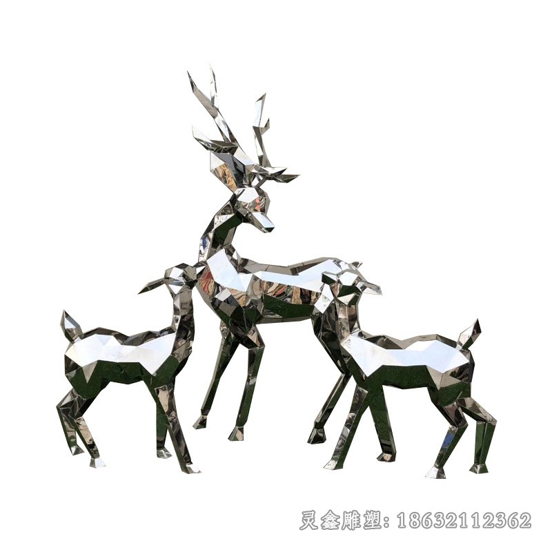 几何不锈钢三只小鹿园林雕塑
