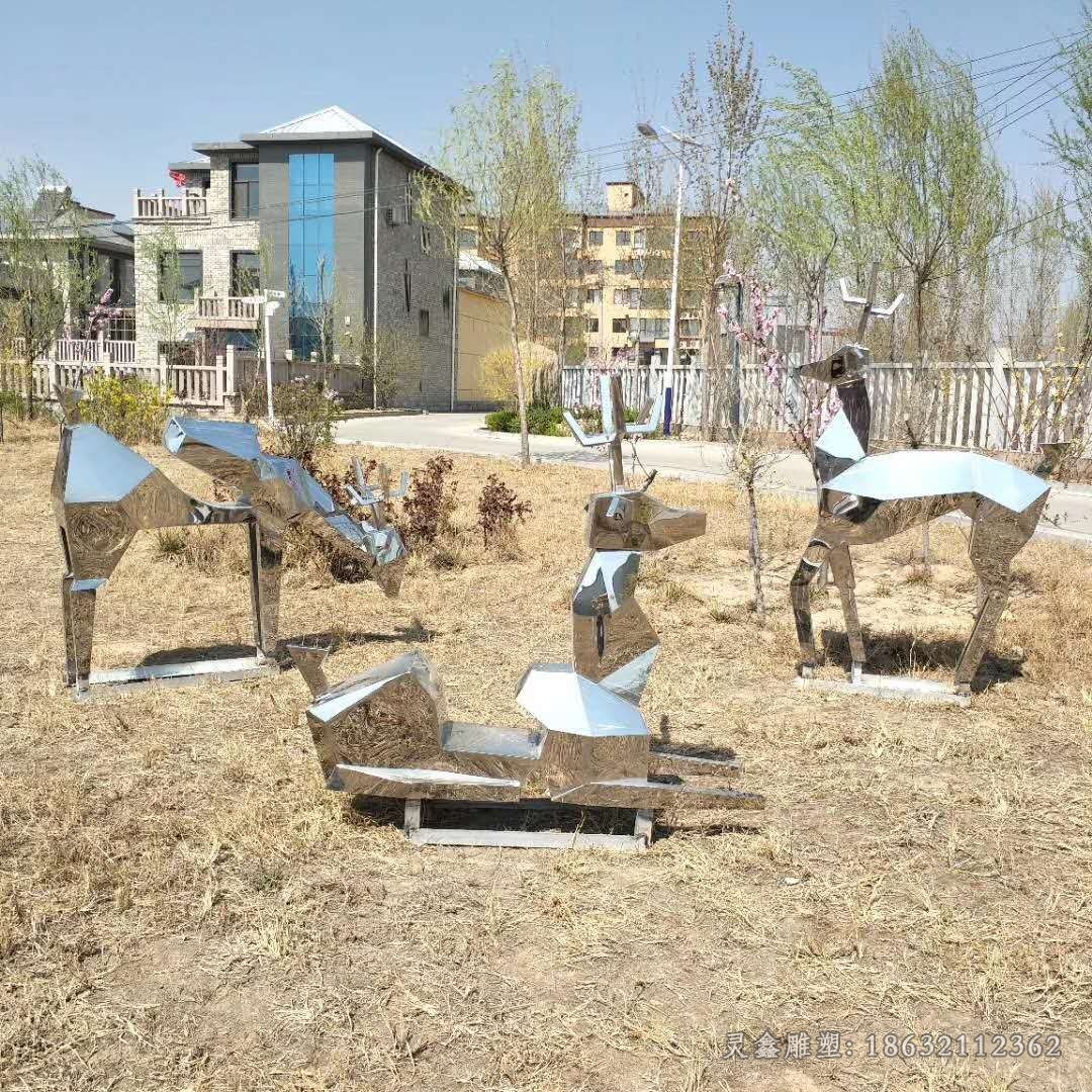几何不锈钢三只小鹿庭院雕塑