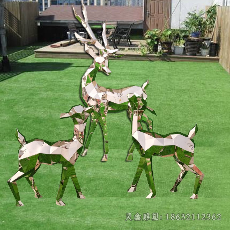 几何不锈钢三只小鹿景区雕塑