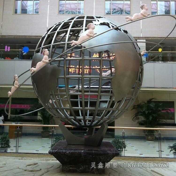镂空不锈钢地球仪户外雕塑