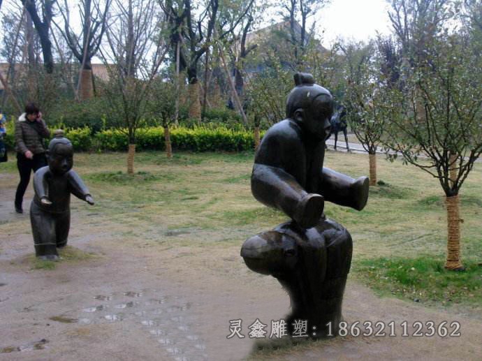 跳山羊人物景观铜雕