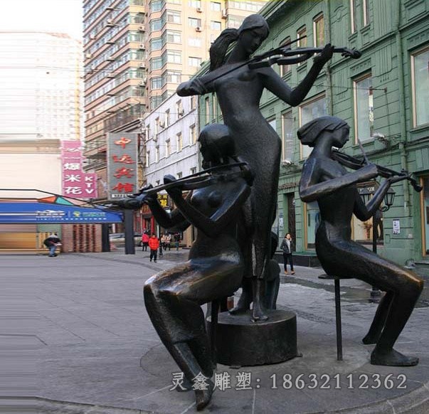 拉小提琴别墅人物铜雕