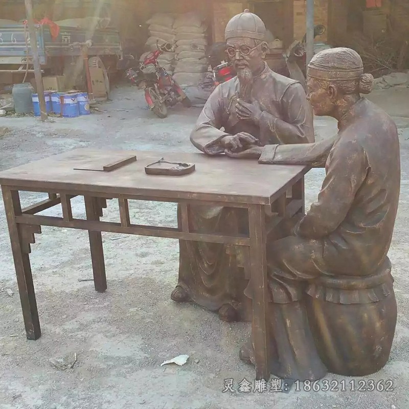 中医把脉人物标志铜雕