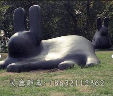 抽象动物兔子不锈钢雕塑