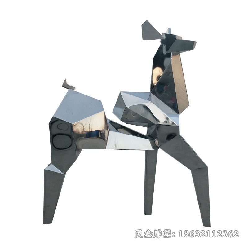 抬头几何鹿景区不锈钢雕塑
