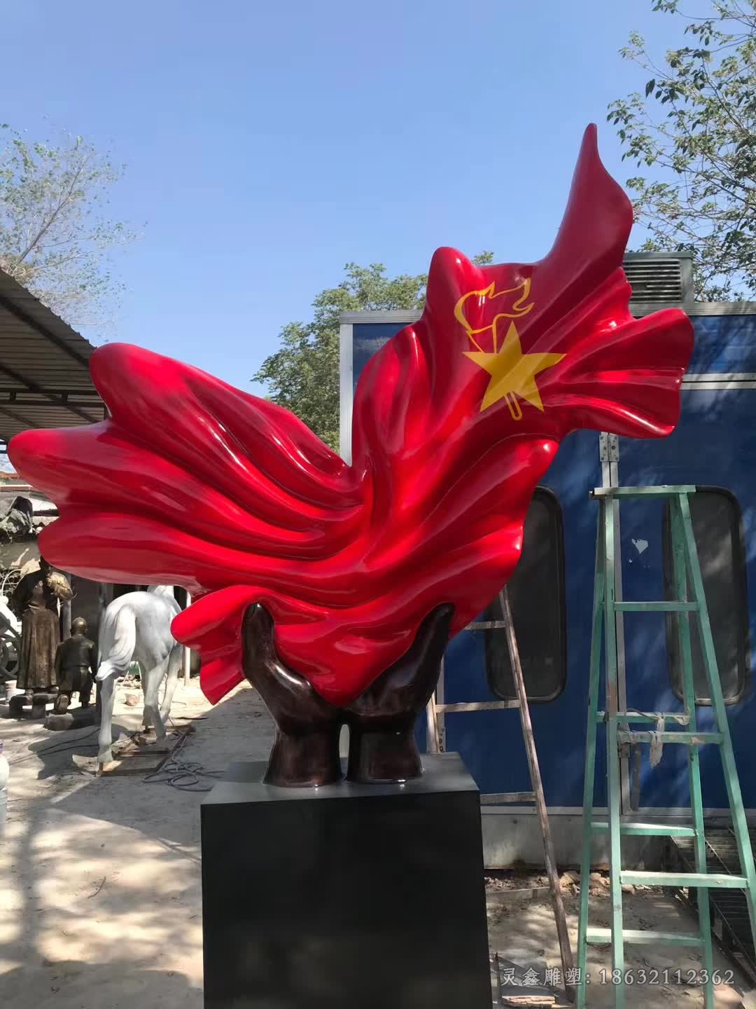 彩绘不锈钢党旗商场雕塑