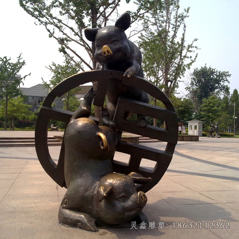 生肖猪动物城市铜雕