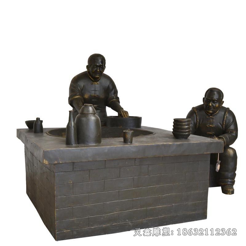 做饭人物公园景观铜雕