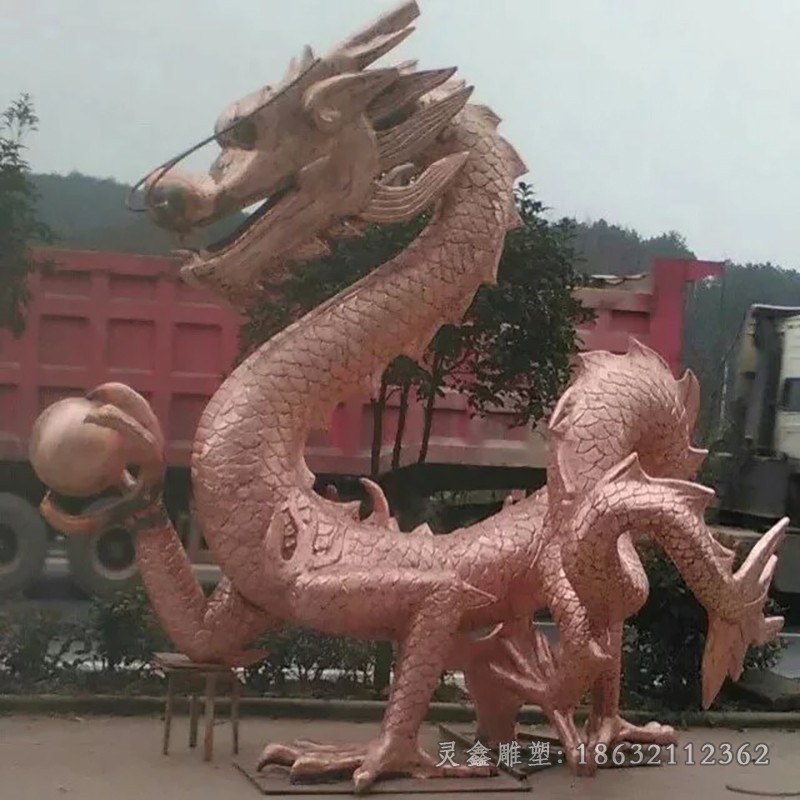 龙戏球景观标志铜雕