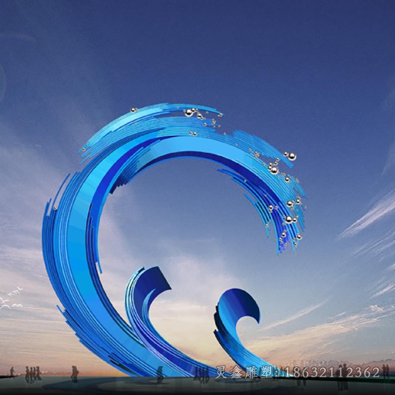 抽象不锈钢海浪标志雕塑
