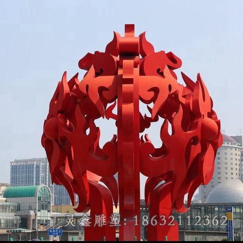红色不锈钢广场标志雕塑