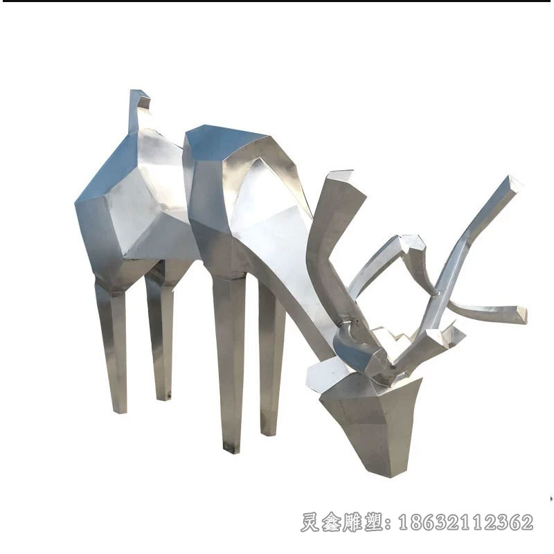 几何低头鹿景区不锈钢雕塑