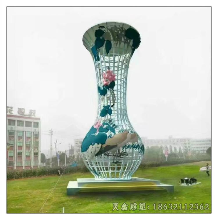 镂空花瓶景观不锈钢雕塑