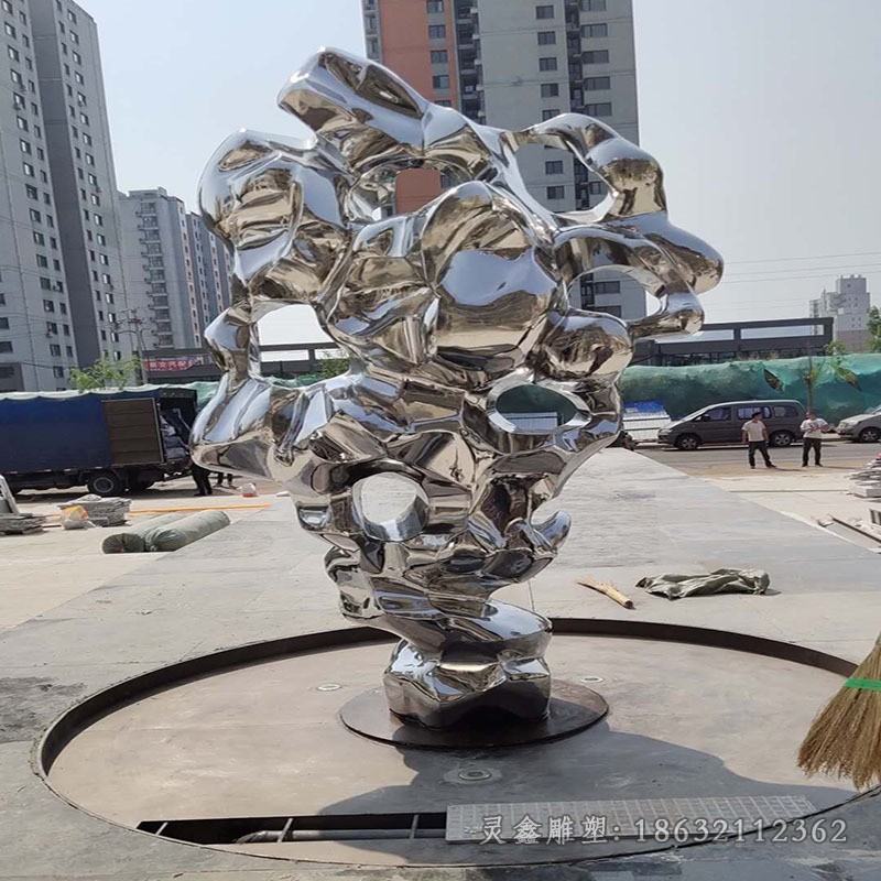 抽象太湖石标志不锈钢雕塑