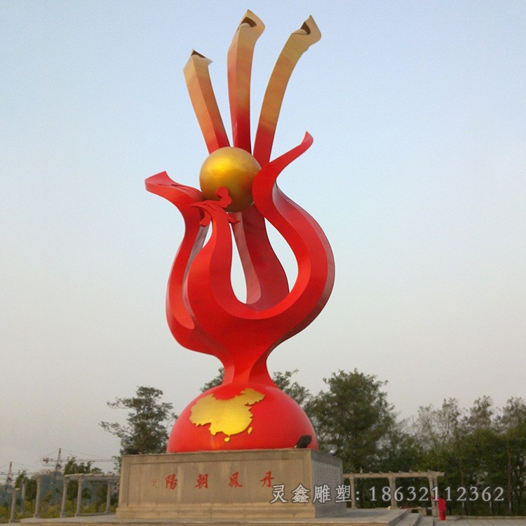 彩绘凤凰不锈钢动物雕塑