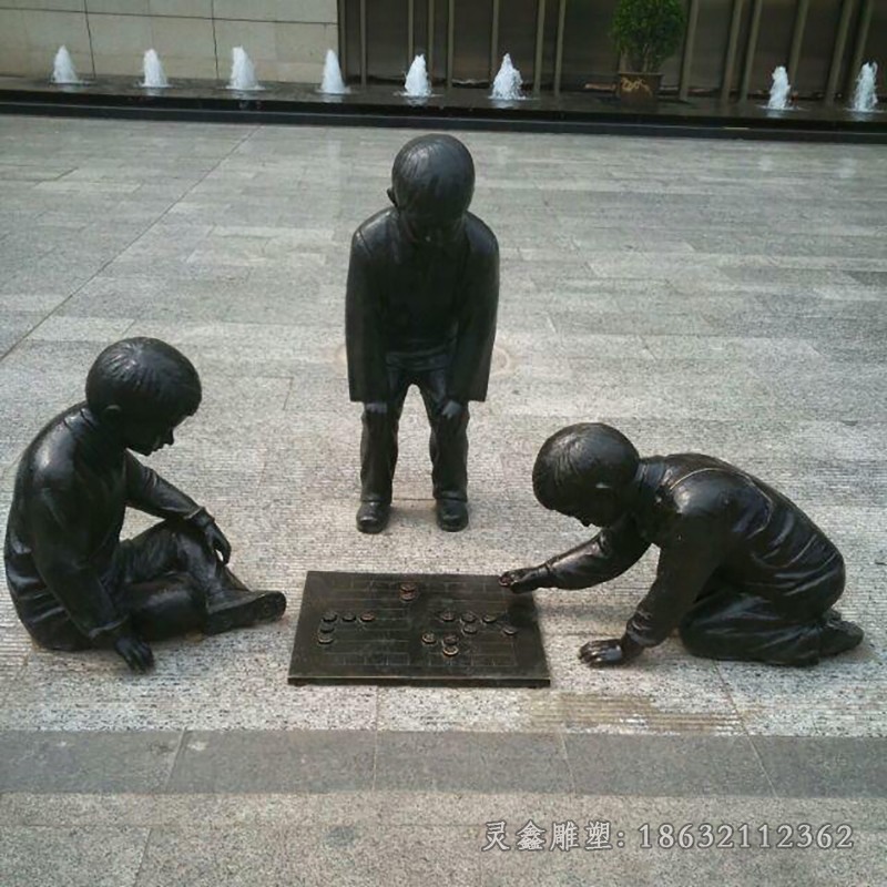 民俗小品下象棋校园铜雕