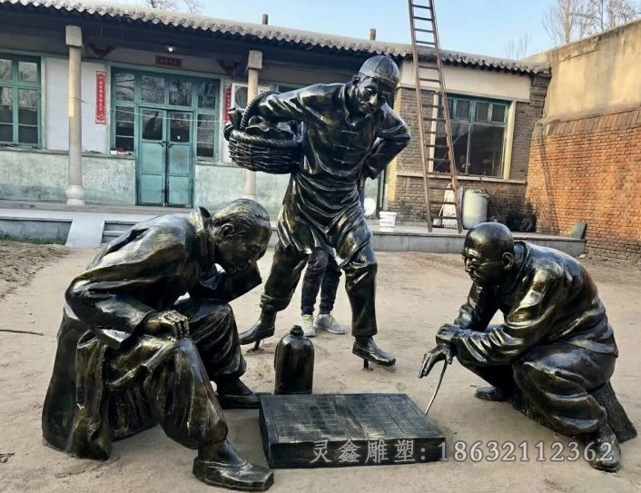 民俗小品下象棋街边铜雕