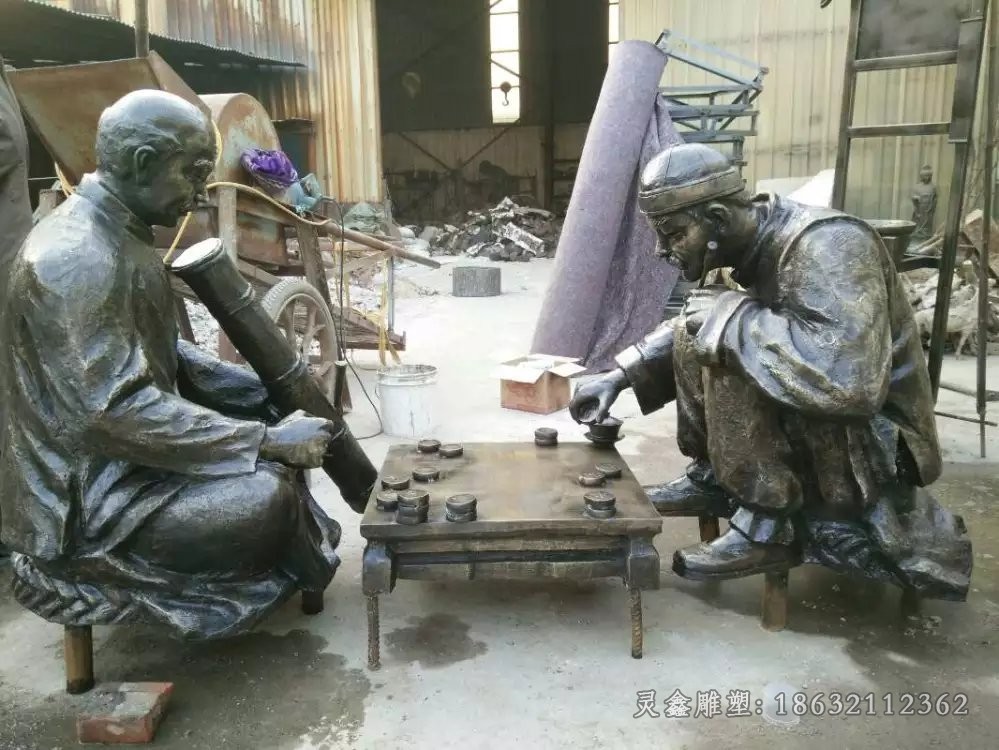 民俗小品下象棋人物铜雕