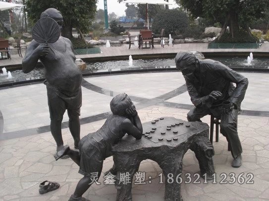 民俗小品下象棋标志铜雕