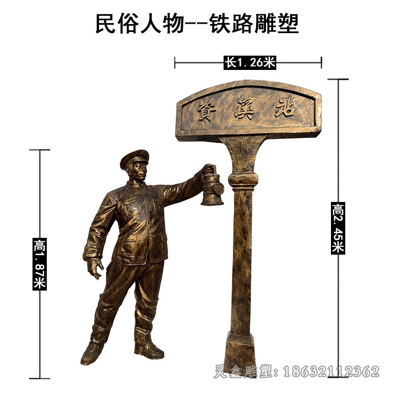 民俗人物铁路标志铜雕