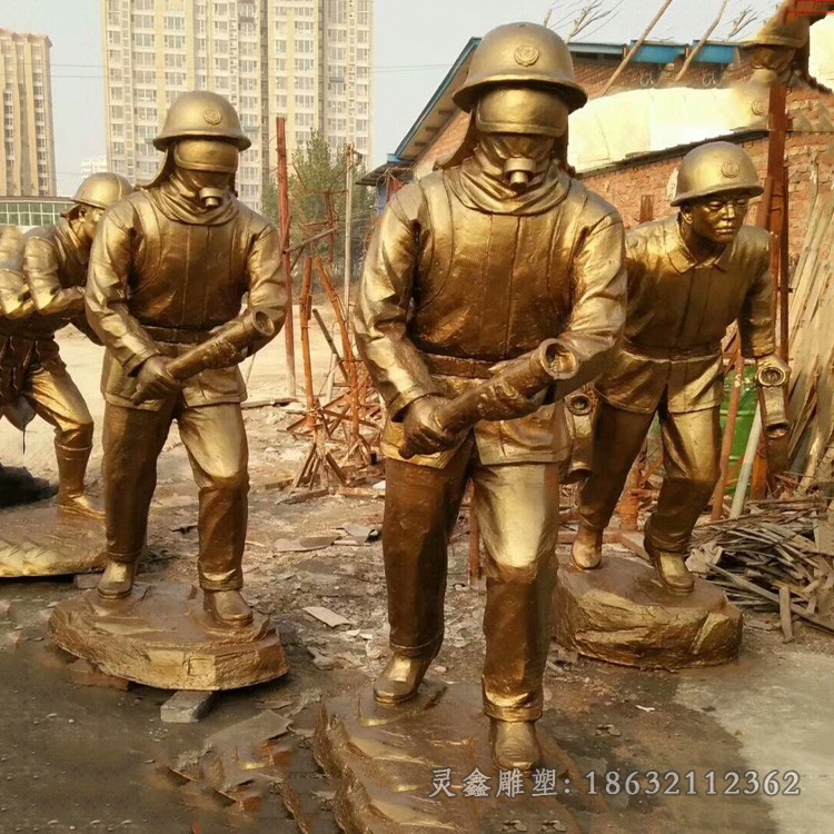 喷水消防员校园景观铜雕
