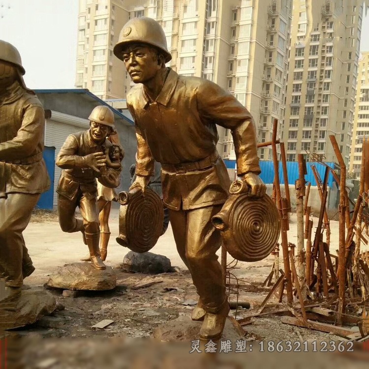 喷水消防员公园景观铜雕