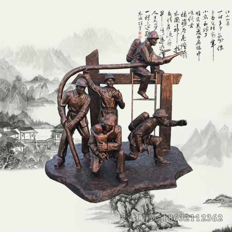 喷水消防员别墅景观铜雕