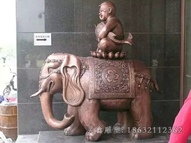 小孩骑象景观标志铜雕