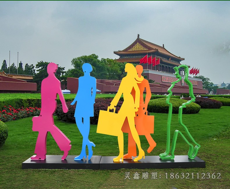 购物人物彩绘不锈钢雕塑