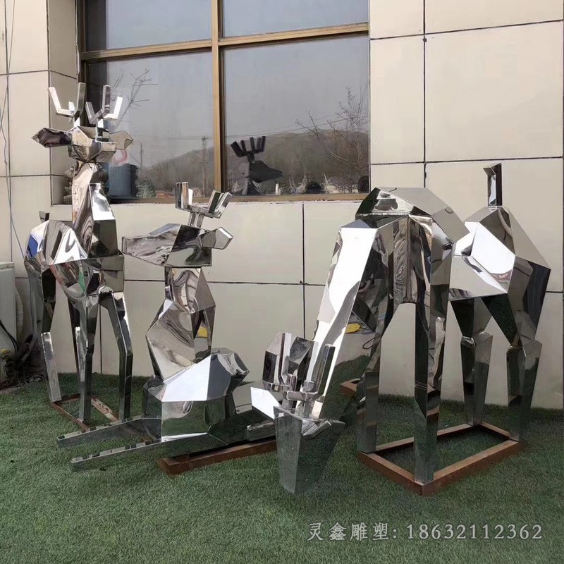 几何小鹿不锈钢校园雕塑