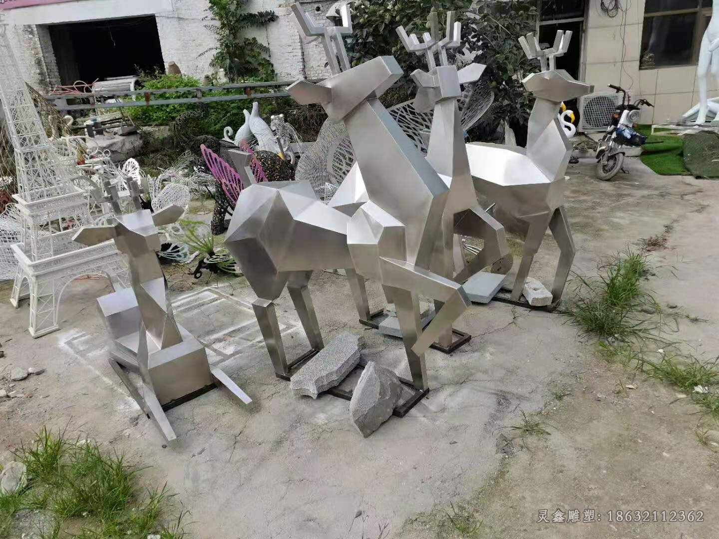 几何小鹿不锈钢园林雕塑