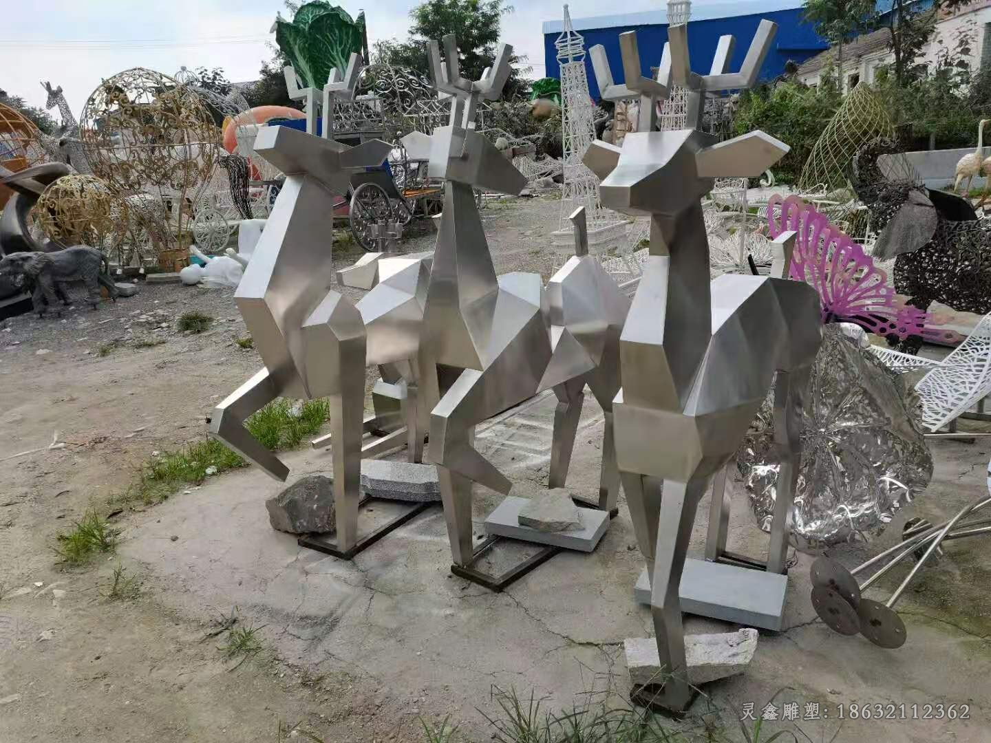 几何小鹿不锈钢商场雕塑