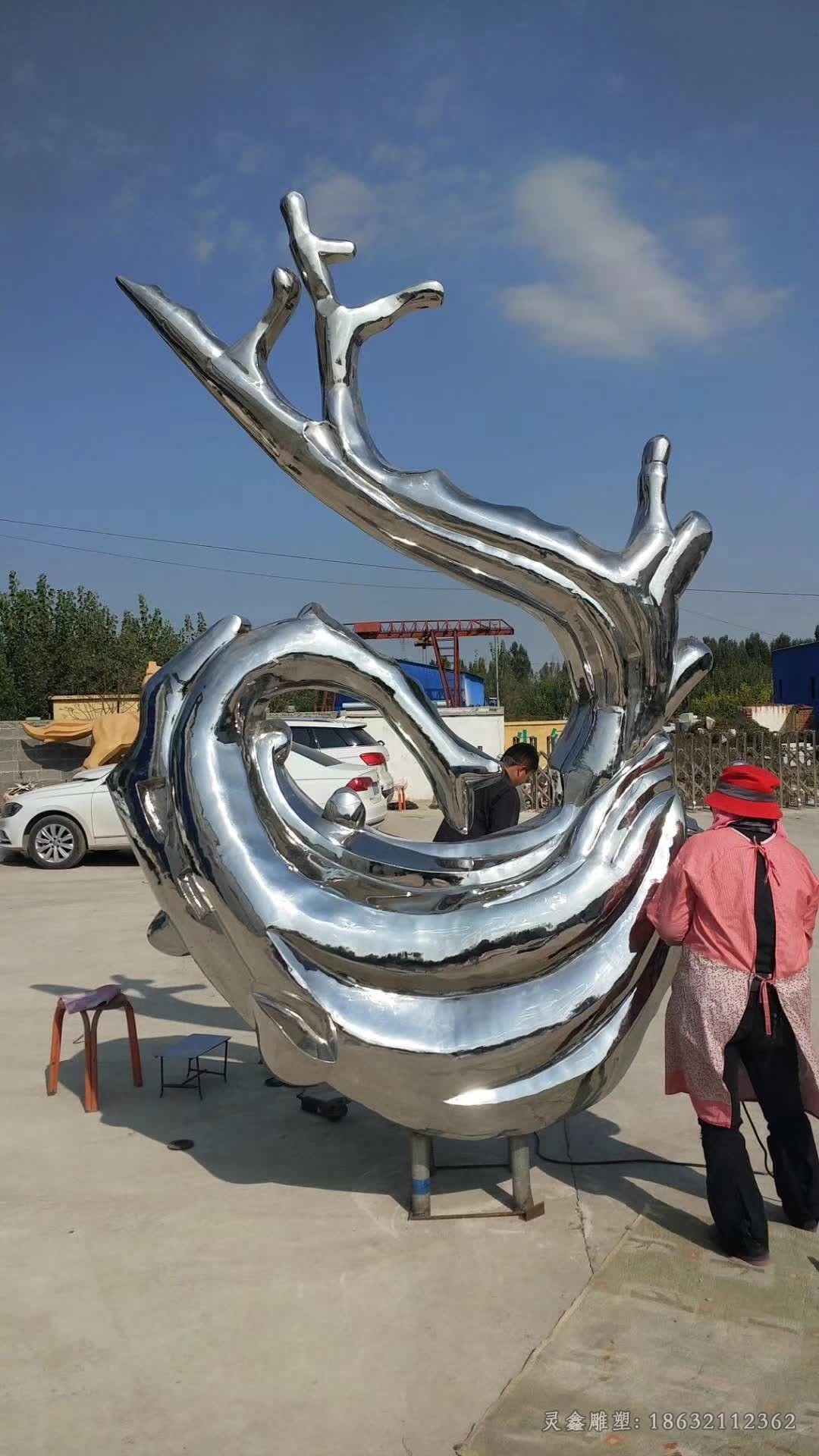 抽象海浪不锈钢镜面雕塑