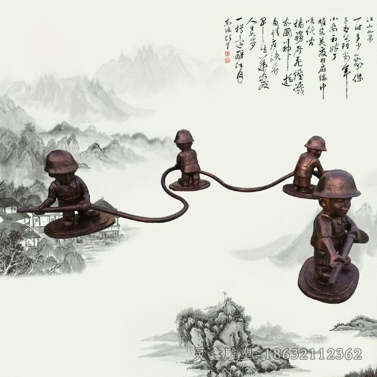 消防员人物抽象铜雕