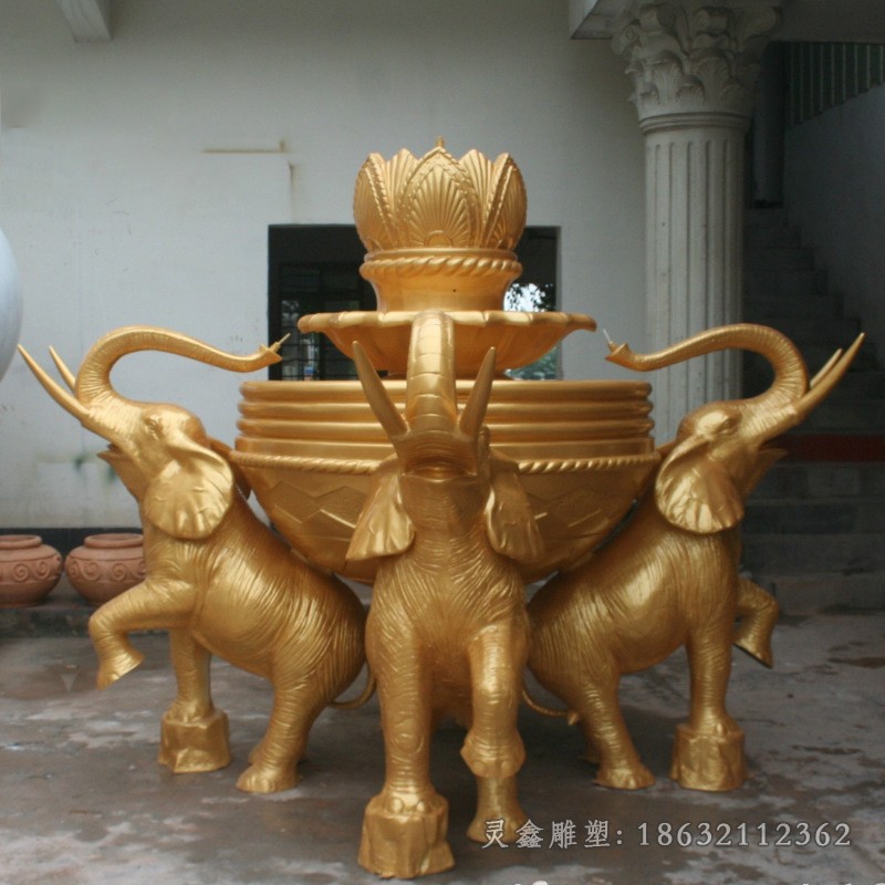 小象喷泉景观标志铜雕