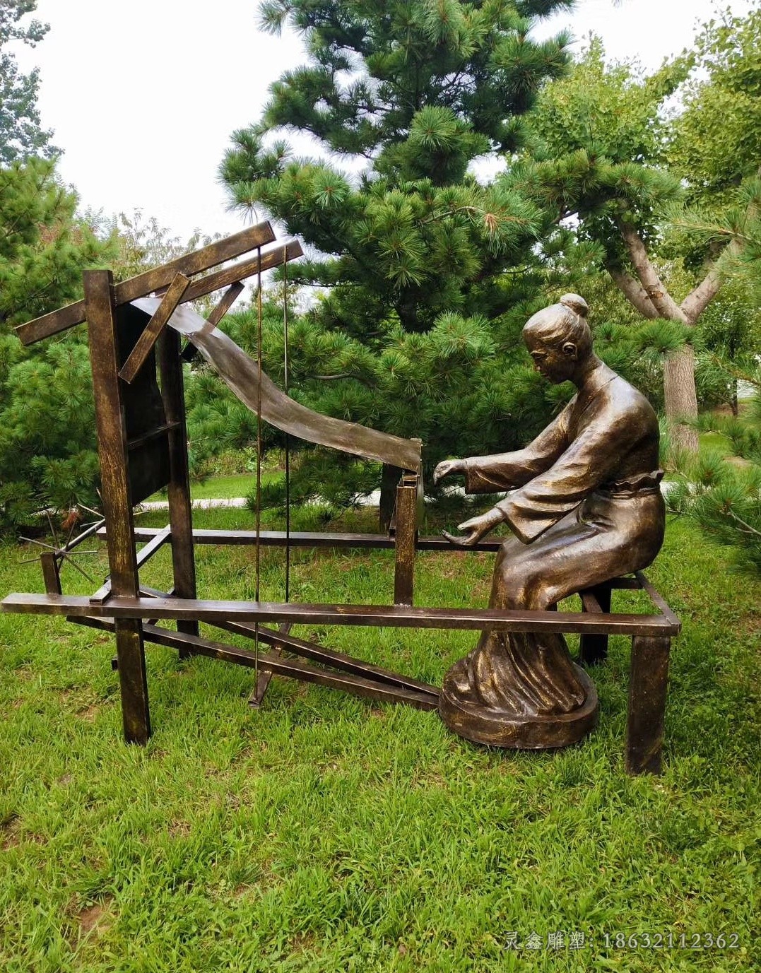 纺织人物景观铜雕