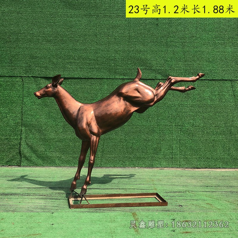 跳跃小鹿动物铜雕