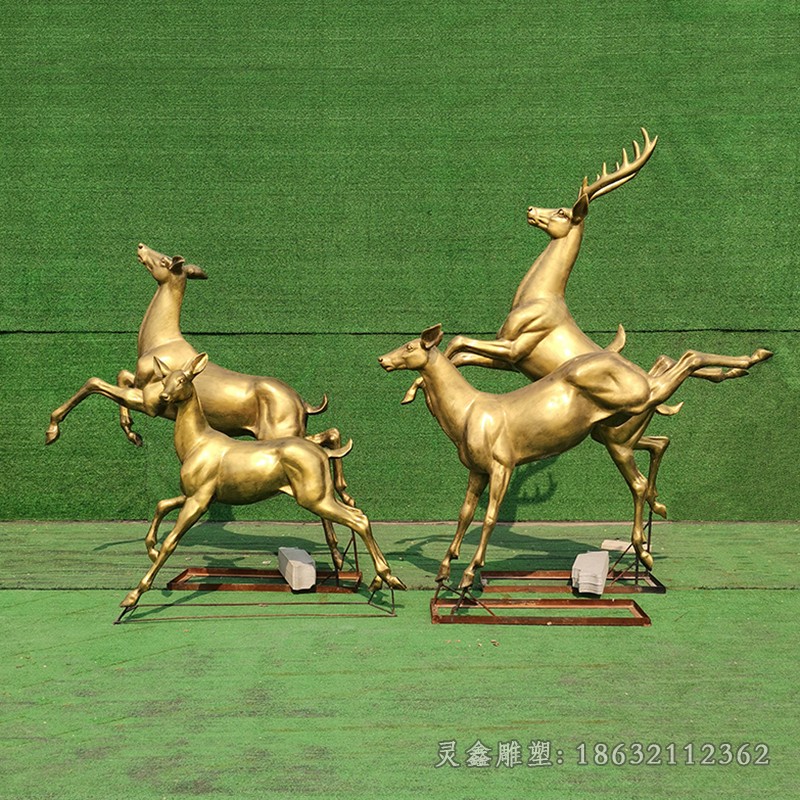 跳跃小鹿景观铜雕